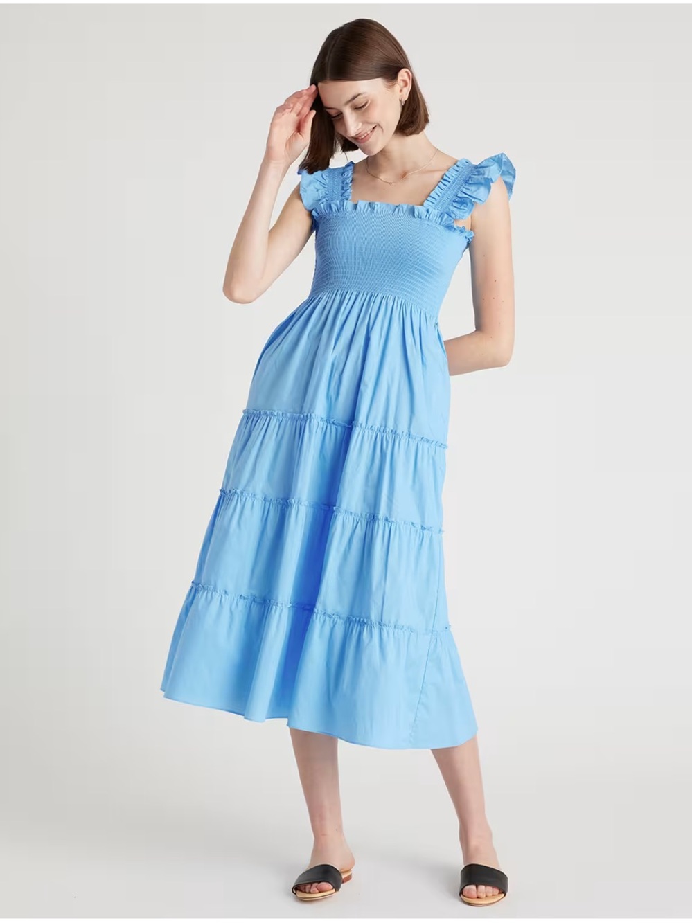 Quince 100% Organic Cotton Poplin Midi Dress In Cornflower Blue Size Small NWT - Picture 2 of 14